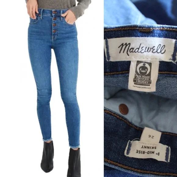 Madewell 9” Mid-Rise Skinny Jeans Medium Wash 26 2 - Picture 1 of 11
